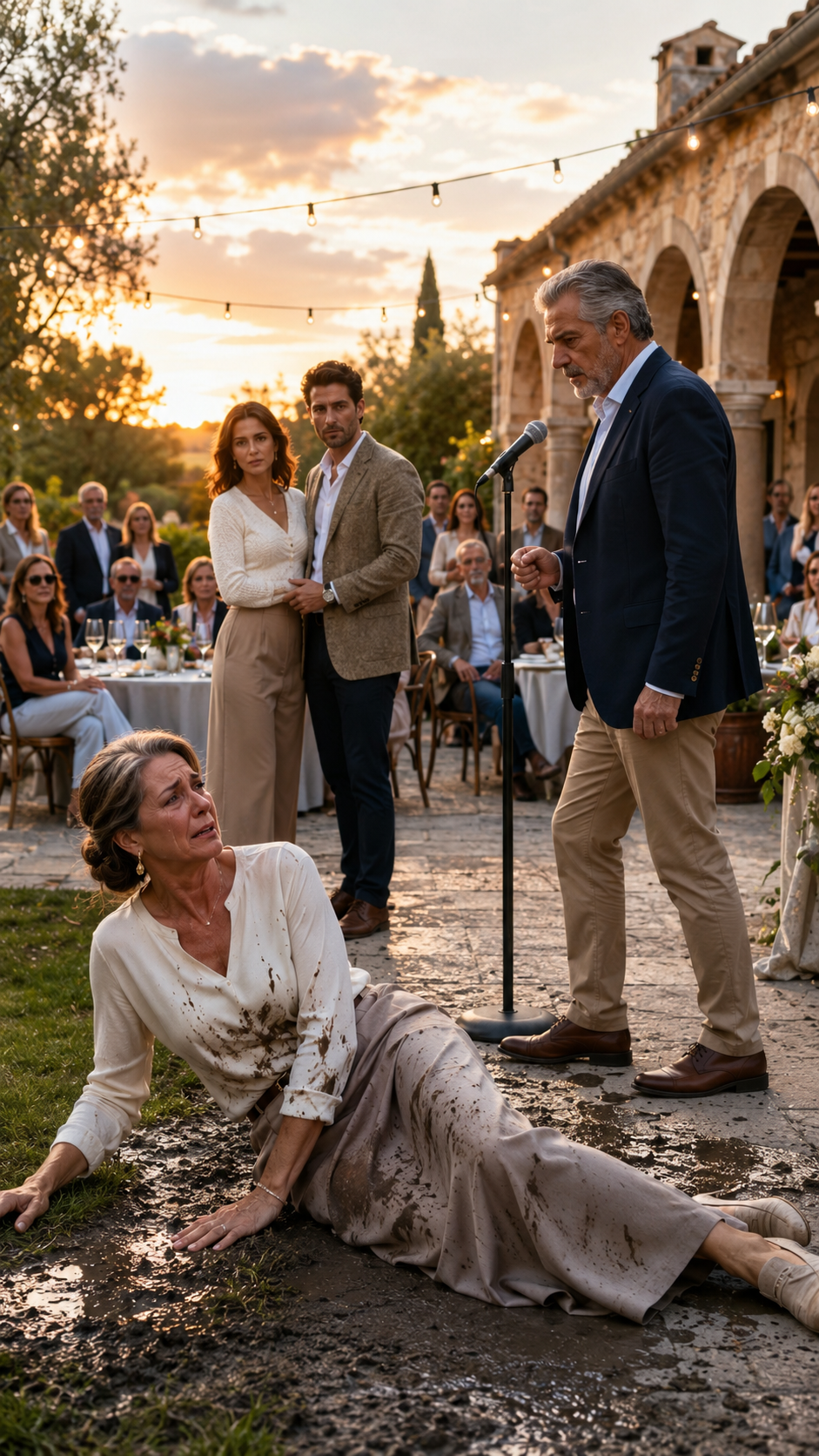 À la réception de son fils unique, la mariée a poussé sa belle-mère dans la boue devant 200 invités… puis le père qui avait tout payé a pris le micro