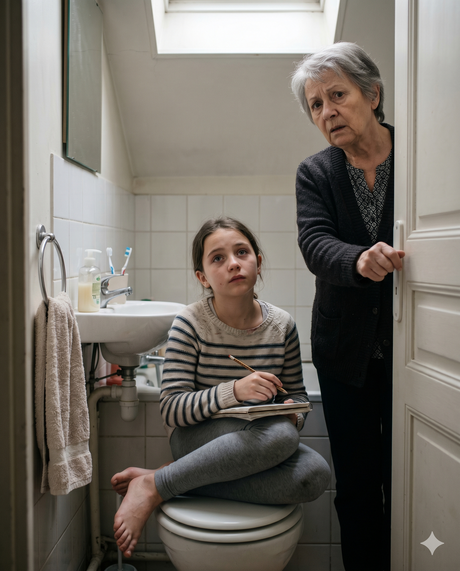 J’ai trouvé ma petite-fille de 12 ans en train de faire ses devoirs enfermée aux toilettes, son cahier sur les genoux