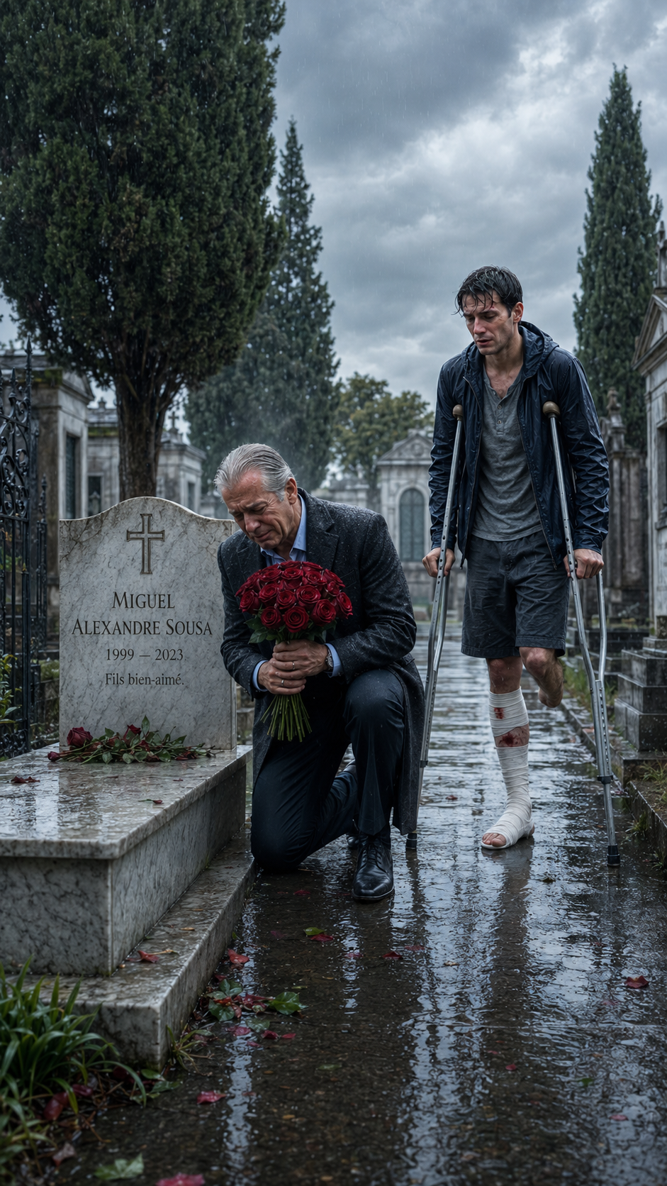 Le millionnaire pleurait son fils au cimetière… jusqu’à ce qu’une voix derrière la tombe lui dise : « Papa, ce n’est pas ma tombe »