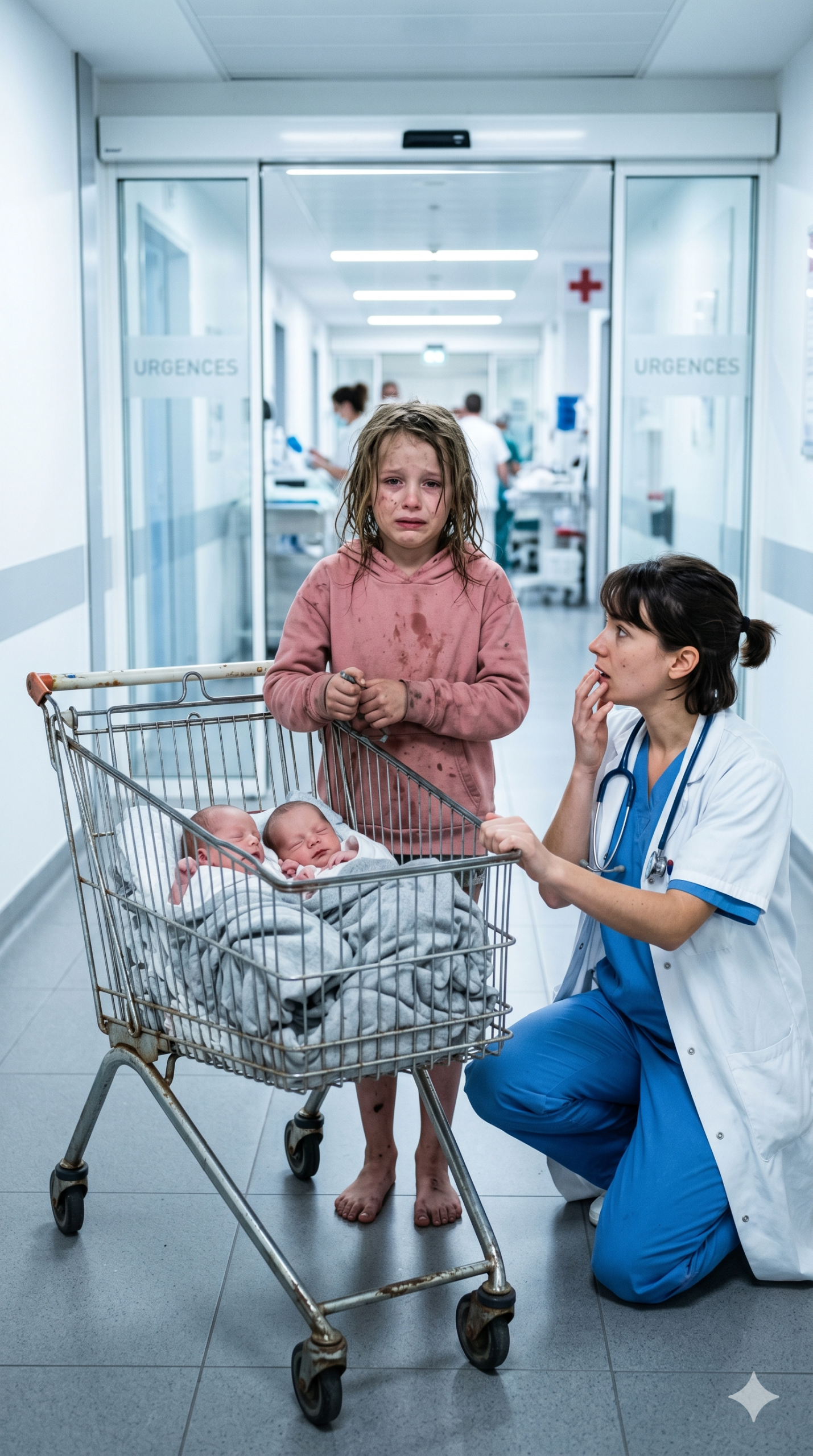 Elle a poussé ses 2 petits frères dans un caddie toute la nuit… mais quand la grand-mère est arrivée à l’hôpital, la vérité a glacé tout le monde
