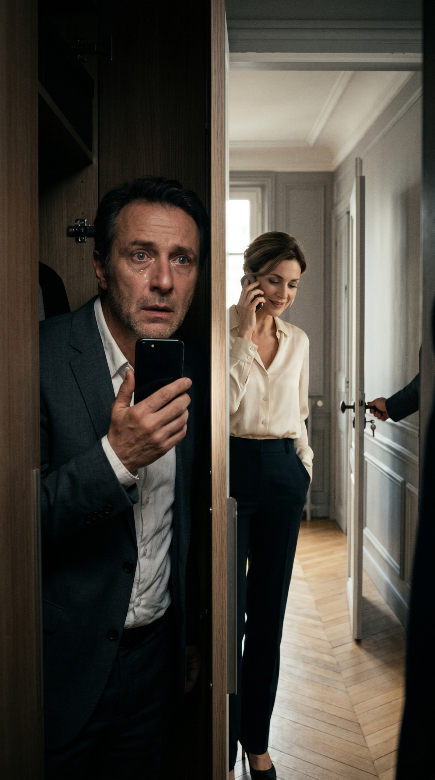 Je me suis caché dans le placard avant d’aller travailler, et j’ai entendu ma femme dire : « Il est parti, mon amour, viens maintenant »