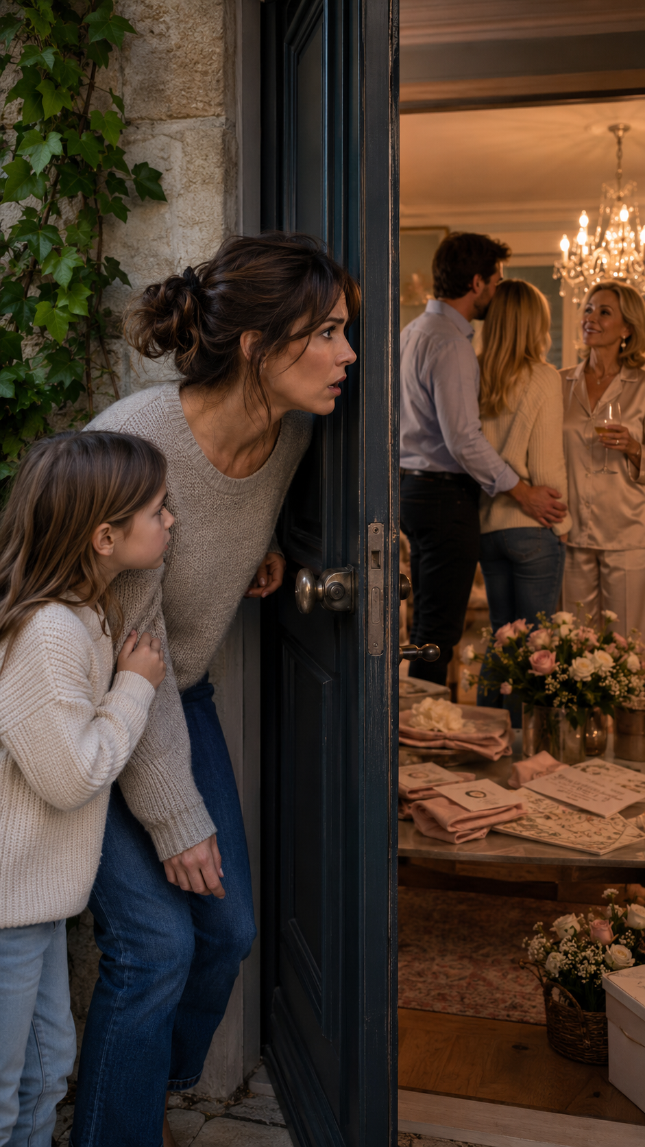 Mon mari disait dormir chez sa mère pour s’occuper d’elle. J’y suis allée avec notre fille de 7 ans. La porte était entrouverte. Lily a regardé, puis a murmuré : « Maman… regarde. Mais ne fais pas de bruit. »
