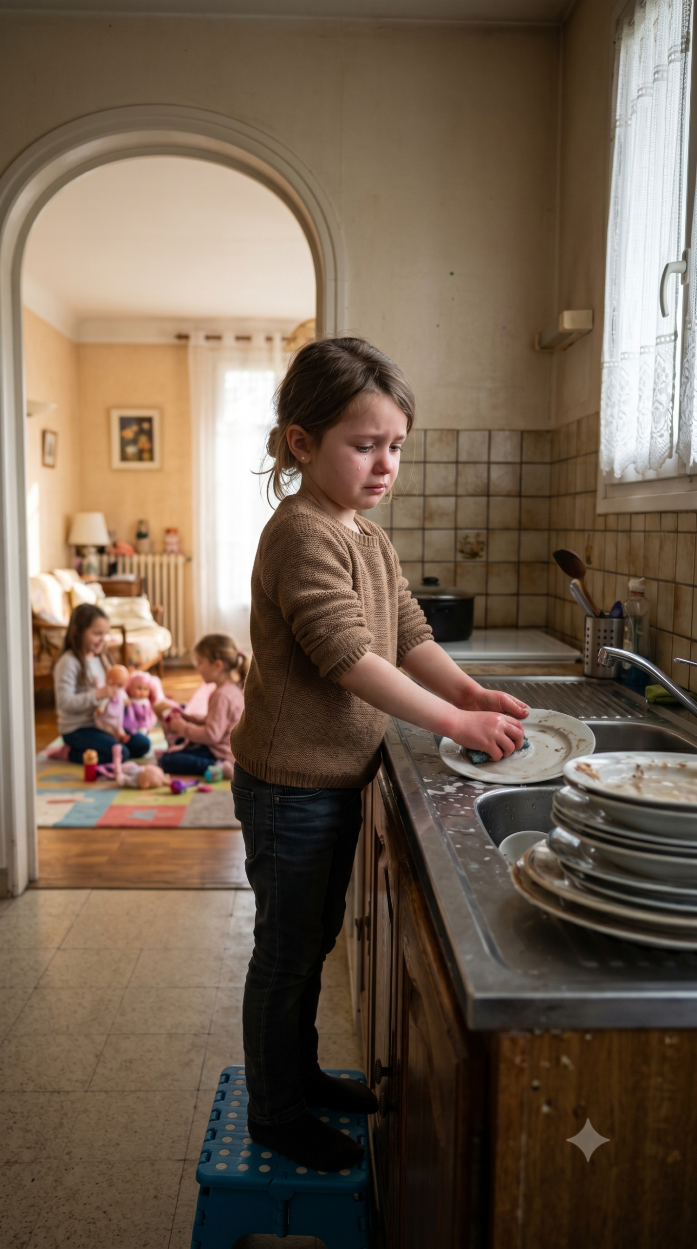 La fillette adoptée lavait les assiettes pendant que ses cousines jouaient… jusqu’à ce que son père entende la phrase qui a détruit la famille